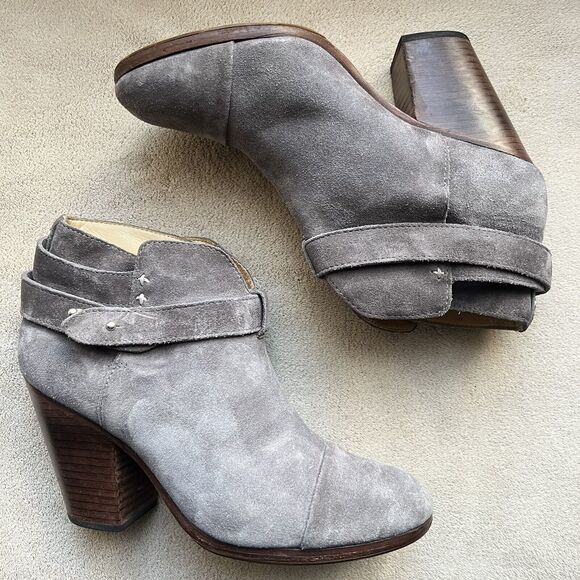 Rag & Bone Harrow Gray Suede Block Heel Western Bootie Boot Women EU 38.5 US 8.5 - Picture 1 of 16